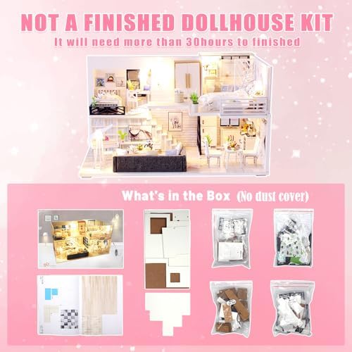 GuDoQi DIY Miniature Dollhouse Kit with Furniture, Tiny House kit 1:24 Scale, Need to Assemble Around 30 Hours