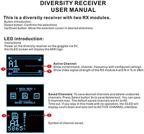 AKK Diversity RX 5.8G 80CH FPV Receiver Module Built-in Low Power Buzzer SMA Female Diversity Receiver with Two RX Modules Compatible with FatShark