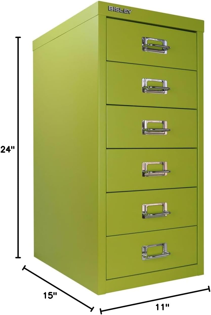 5-Drawer Steel MultiDrawer Cabinet - Orange, by Bisley | Chrome Pull Handles with Label Holders, Powder-Coated Steel, Removable Drawers, Desktop Storage, Labels Included