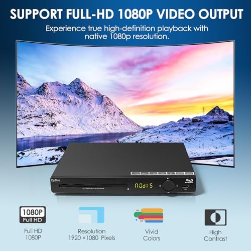 1080P Full HD Blu-ray DVD Player for TV/Projector, HDMI/AV/Coaxial Outputs | Home Theater Blu Ray Player Support Region A/1 Blu-ray Discs, CD DVDs VCD