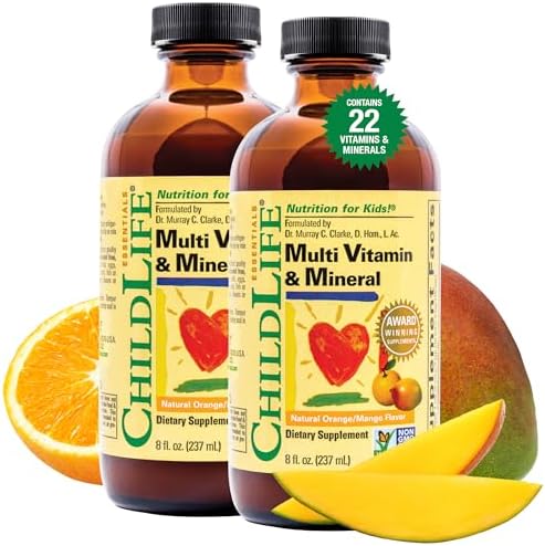 CHILDLIFE ESSENTIALS Kids Multivitamin & Mineral, Mango, 8 Fl Oz (2 Pack) | Vitamins for Kids, Liquid Multivitamin Supplement, Toddler & Baby Wellness, Natural, & Mineral