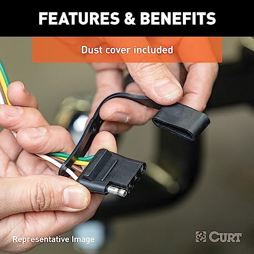 CURT 55384 Replacement Vehicle-Side USCAR 4-Way Flat Trailer Wiring Harness, T-Connector for Vehicles with OEM USCAR Plug, No Splice, Dust Cover
