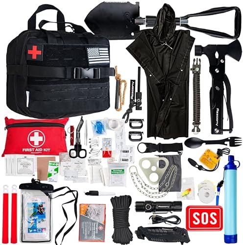 Emergency Survival Kit with First Aid Gears and Supplies - EDC Go Bugout Bag - Get Home Backpack for Camping Outdoor - Tactical Military Molle Pouch Grade - Gift for Man Woman