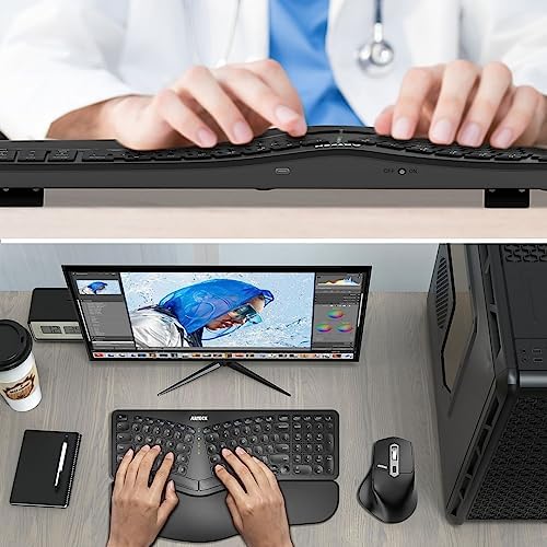 Arteck Split Ergonomic Keyboard with Palm Rest, 2.4G USB Wireless Keyboard