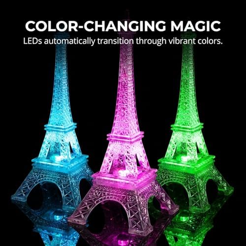 Anderson's Eiffel Tower Centerpiece with Color-Changing LED Lights, 10 inches, Battery-Operated Paris Theme Decoration