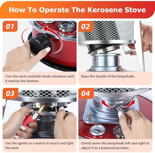 Kerosene Heater, 2 in 1 Portable Kerosene Heater & Stove, 9000 BTU, No Electricity Required, Use for Camping, Hunting, Cooking, Home, Garage