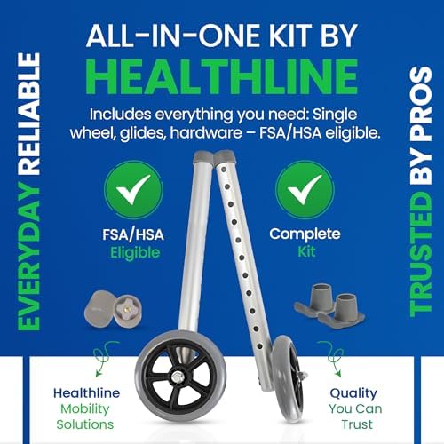 5 Inch Walker Wheels & Glides by Healthline, Fits Most Walkers, Universal Replacement Parts