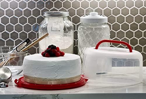 Top Shelf Elements Round Cake Carrier Two Sided Cake Holder Serves as Five Section Serving Tray, Portable Cake Stand Fits 10 inch Cake