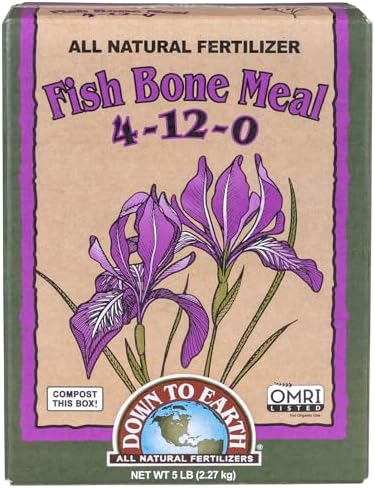 Down To Earth All Natural Fertilizers Organic Fish Bone Meal - 4-12-0, 5 lb | High Phosphorus Plant Food for Buds, Bulbs, Blooms, Flower Beds