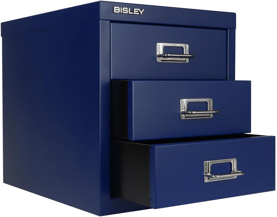 5-Drawer Steel MultiDrawer Cabinet - Orange, by Bisley | Chrome Pull Handles with Label Holders, Powder-Coated Steel, Removable Drawers, Desktop Storage, Labels Included
