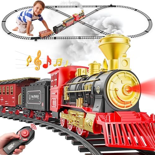 Hot Bee Train Set, Train Toys with Smoke, Lights, Sound and Train Tracks