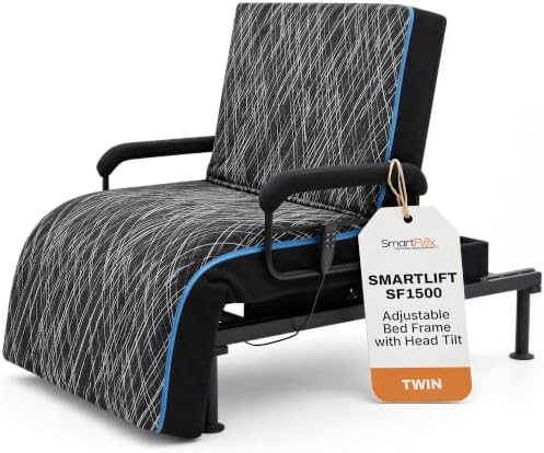 Smart Flex SmartLift SF1500 Twin XL Adjustable Bed Frame with Head Tilts | Electric metal frame, 600-lb. lift capacity, head and foot articulation. Motorized, Modern style, fits a Twin XL mattress.