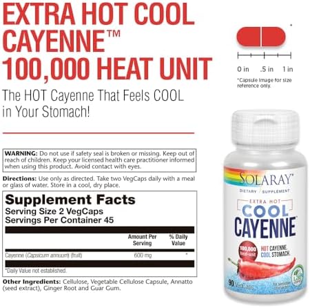 Solaray Extra Hot Cool Cayenne 100,000 Heat Units, 100 VegCaps