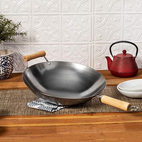 JOYCE CHEN Classic Series 12-Inch Carbon Steel Stir Fry Pan with Birch Handle