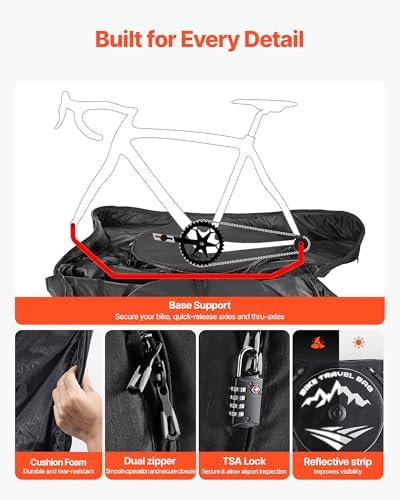VEVOR Bike Travel Bag, Road Bike Bag Road Bicycle Storage Carry with TSA Lock & Dual Zipper for Air Travel, Outdoor Use, Airplane, Car, Train, Subway Transport