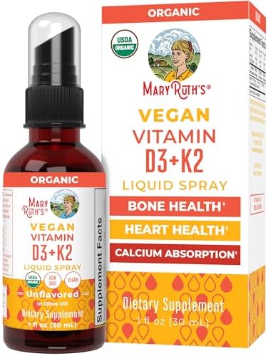 MaryRuth's Organic D3 + K2 Spray for Adults & Kids for Bone Health, 1 Fl Oz | Bone Health, Vitamin D3 as Cholecalciferol, Immunity, Mineral Absorption