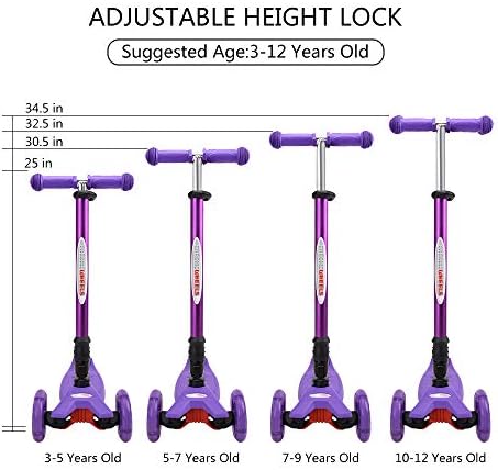 ChromeWheels Foldable Scooters for Kids, Deluxe Kick Scooter 4 Adjustable Height 132lbs Weight Limit 3 Wheel, Lean to Steer LED Light Up Wheels