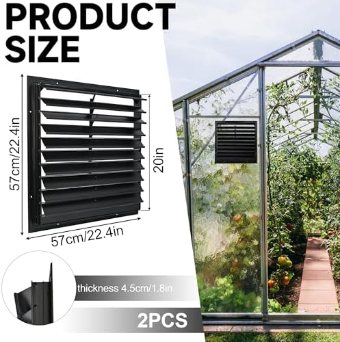 20 Inch Aluminum Automatic Exhaust Shutter Louver Vent, 2Pcs | 2Pcs Aluminum Gravity Shutters Louver for Windows Outside, Home Attics, Greenhouse Vent