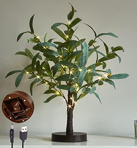 LITBLOOM Lighted Tabletop Olive Tree 18IN 50 LED Fairy Lights with Timer Battery Operated or USB Plug in Bonsai Tree for Wedding Christmas Spring