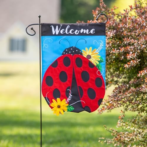 Evergreen Flag Ladybug Welcome Linen Spring Garden Flags 12x18 double sided | Small Garden Flags For Outside | Welcome Spring Flag Décor for Yards