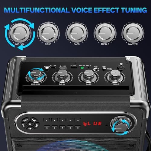 JYX Karaoke Machine, 2 Wireless Microphones, Portable Bluetooth 5.3 PA Speaker with Disco Lights, Smart TV Compatible, Upgraded Subwoofer