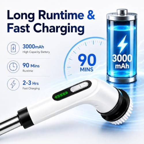 Highyes Electric Spin Scrubber for Bathroom | IPX7 Waterproof Shower Scrubber with Extendable Long Handle，Bathroom Cleaning Scrubber with 7