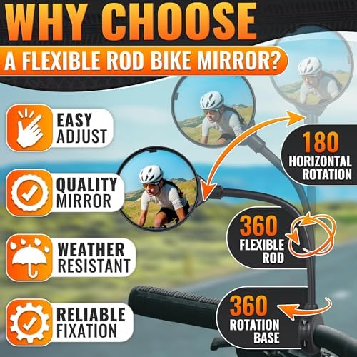 2 Pcs Bike Mirror Handlebar Mount, Convex and 360° Adjustable View