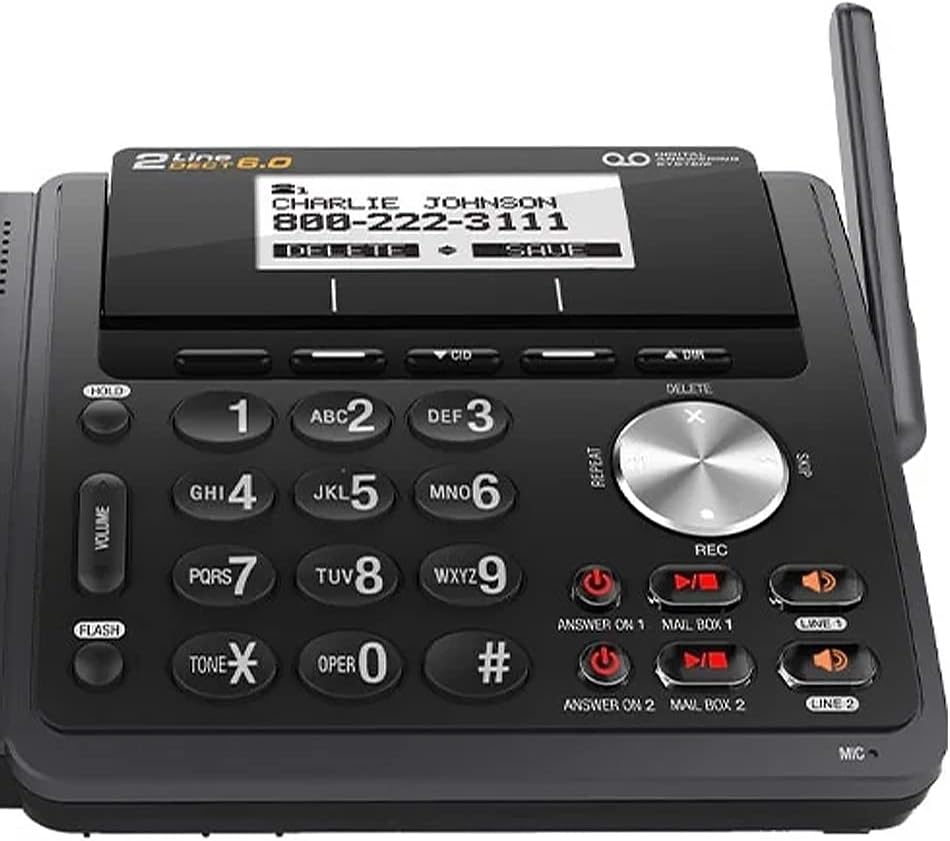 AT&T TL88102BK DECT 6.0 2-Line Expandable Cordless Phone with Answering System and Dual Caller ID/Call Waiting, 3 Handsets, Black