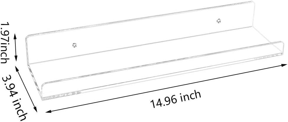 Weiai Clear Acrylic Shelves 15" Invisible Floating Wall Mount Display Bookshelf