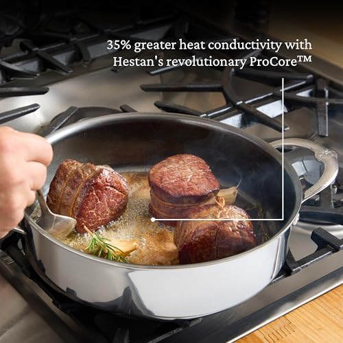 Hestan NanoBond Molecular Titanium Saute Pan with Lid, 3.5-Quart - PFAS-Free Stainless Steel, 4x Stronger, 1050°F Safe, Induction Compatible