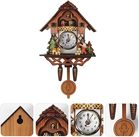 Vosarea Wooden Wall Clock,Small Clock Decor,Cuckoo Shaped Clock Antique Pendulum for Home Kids Room Bedroom Decor