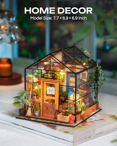 Rolife Greenhouse DIY Miniature Dollhouse Kit Creative Gift for Adults | 1:18 Scale Cathy's Flower House with LED Light, Wooden 3D Puzzle Model Kit