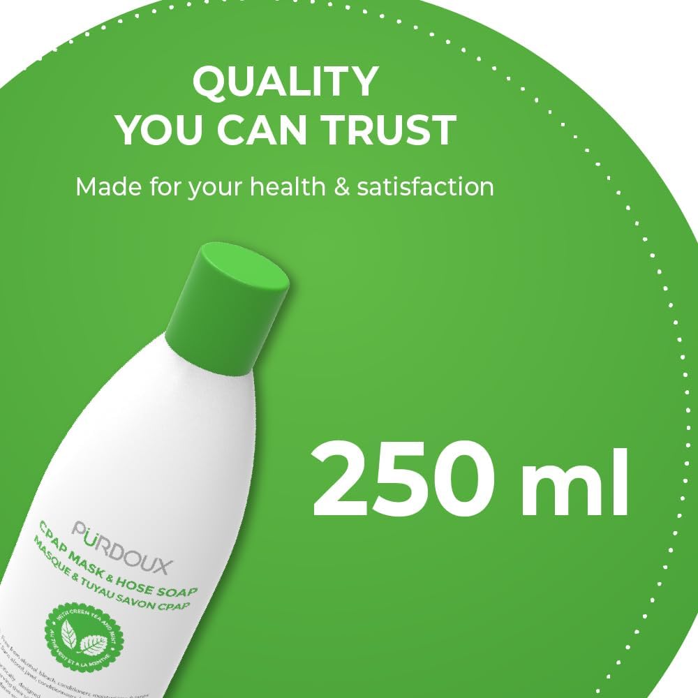 CPAP Mask & Hose Soap (Pack of 3 Bottles x 250mL) Green Tea Mint Scent | 8.4 fl oz, Alcohol Free, Silicone Safe, CPAP Hose Cleaner, Removes Dirt & Facial Oils, Gentle Cleaning, CPAP Supplies