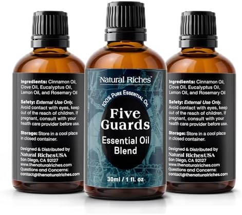 Five Guards Essential Oil Blend 30 ml Health Shield for Aromatherapy | With Clove, Cinnamon, Lemon, Rosemary & Eucalyptus - Natural Riches