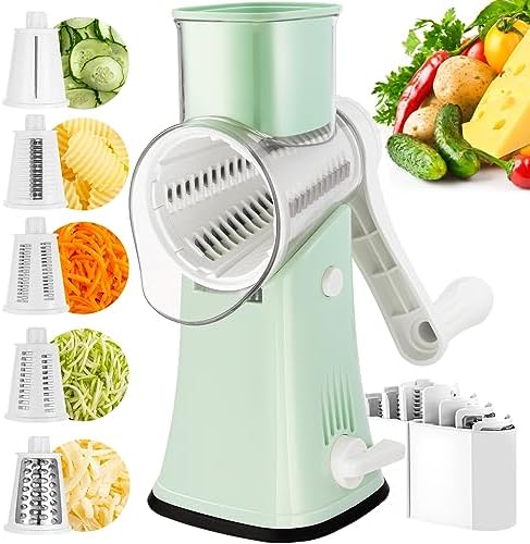 5 in 1 Rotary Cheese Grater Hand Crank, Cheese Shredder with Handle