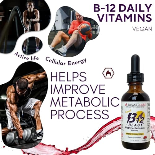 Bricker Labs B12 Blast Methylcobalamin 1000mcg, Great Tasting Sublingual Liquid Energy Vitamins -Vegan B12 Vitamins, Sustained Energy and Cellular Energy Supplement - 59-Day Servings