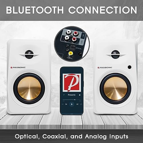Prosonic BT30 White Bookshelf Speakers - Active Bluetooth 5.3 Powered Studio Monitors