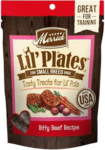 Merrick Lil’ Plates Grain Free Small Dog Treats, Natural Training Treats For Small Dogs, Bitty Beef Recipe - 5 oz. Pouch