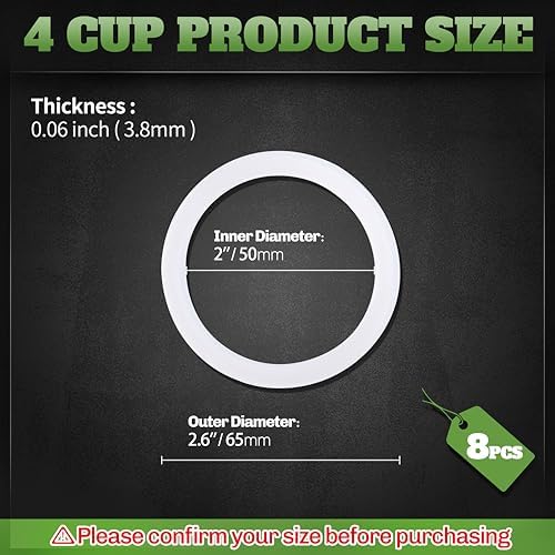 8 Pcs 4 Cups Replacement Food Grade Silicone Gasket, For Bialetti Moka Pots