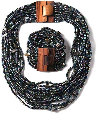 Shop LC Handmade Seed Bead Wooden Buckle Stretchable Bracelet Multi Strand Boho Layered Necklace Vintage Jewelry Gifts Sets Women