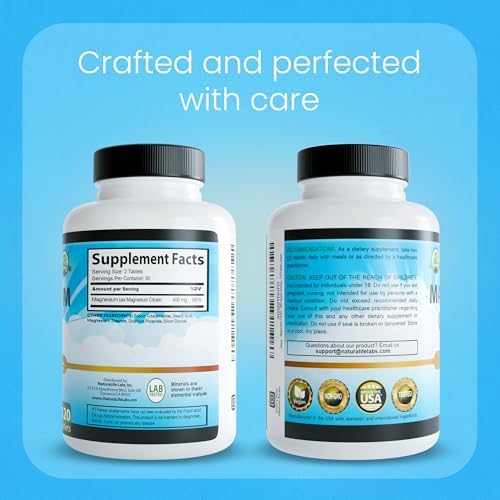 NaturaLife Labs Magnesium Citrate 400 mg per Serving – 120 Tablets, Vegan, Non-GMO