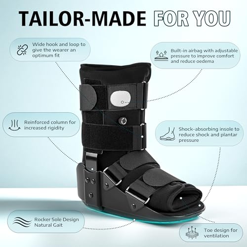 Medibot Advanced Walking Boot for Ankle Injuries & Fractures Adjustable Air Splint with Pump, Large Black, Fits Shoe Size 9.5-13.5'', Men and Women
