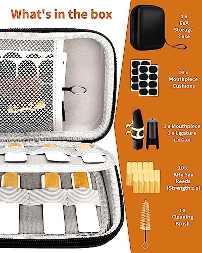 LMS Alto Saxophone Mouthpiece Reeds Kit with EVA Storage Case for Beginners | Alto Sax Mouth Piece Literature Reeds Set With Storage Bag