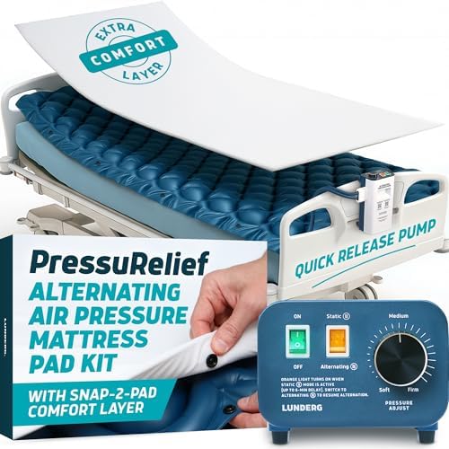 Lunderg PressuRelief Alternating Air Pressure Mattress Pad with Static Mode | With Snap-2-Pad Comfort Layer - Quiet Pump, Comfortable Bed Sore Prevention Mattress Topper for Hospital Bed or Home