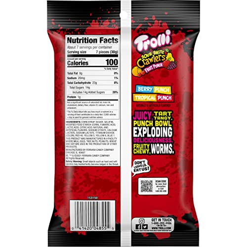 Trolli Sour Brite Crawlers Candy, Very Berry, Sweet and Sour, Gummy Worms, 7.2 oz