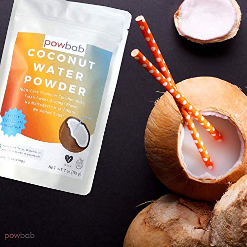 powbab Coconut Water Powder From 100% Organic Coconut. No Sugar Added. Pure Delicate, Clean Taste. Dehydrated, Not Freeze Dried, Raw