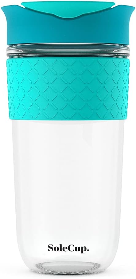 Large Travel Mug - Reusable Glass Coffee Mug - 18oz/530ml BPA-Free Hot Drink Travel Mug with Lid & Silicone Band (Black, 18oz)