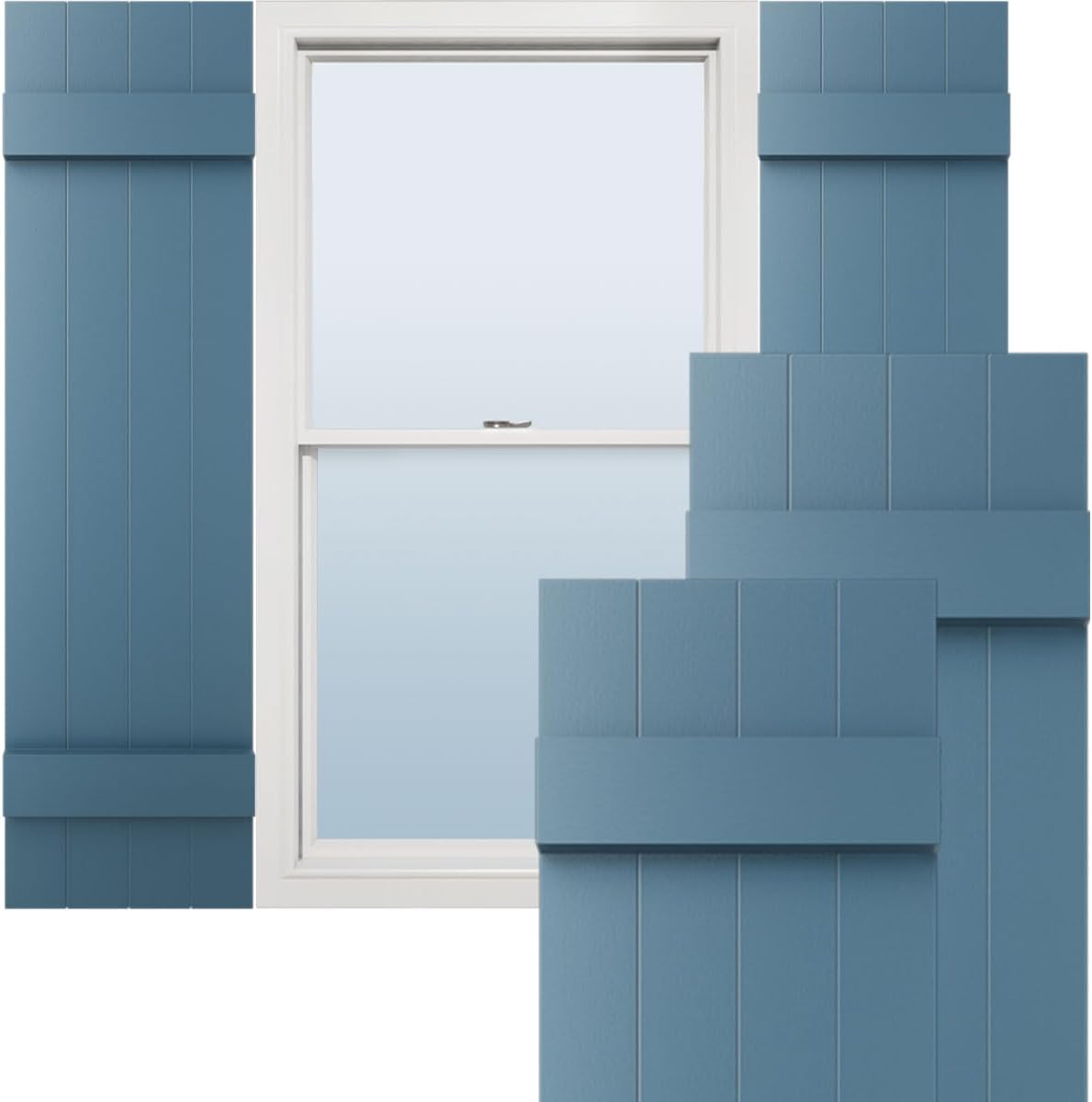 14"W x 59"H Lifetime Vinyl, Standard Four Board Joined, Board-n-Batten Shutters, w/Installation Shutter-Lok's & Matching Screws (Per Pair), Forest Green