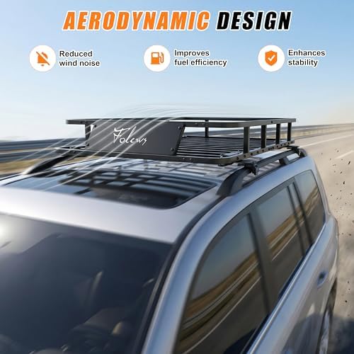 Folews Car Roof Basket 51 x 36 x 6 Inch, Heavy Duty 250LB Cargo Carrier | Roof Rack Basket, Universal Fit, Rooftop Cargo Rack Basket Steel Luggage Holder for SUV, Truck & Pickup