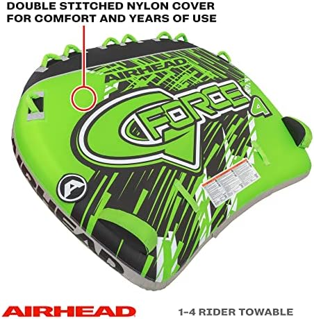 Airhead G-Force Towable Tube for Boating, 1-4 Rider Inflatable Boat Tube for Water Tubing, Heavy Duty Full Nylon Cover, Stabilizer Fins with Neoprene Knuckle Guards, Speed Safety Valve